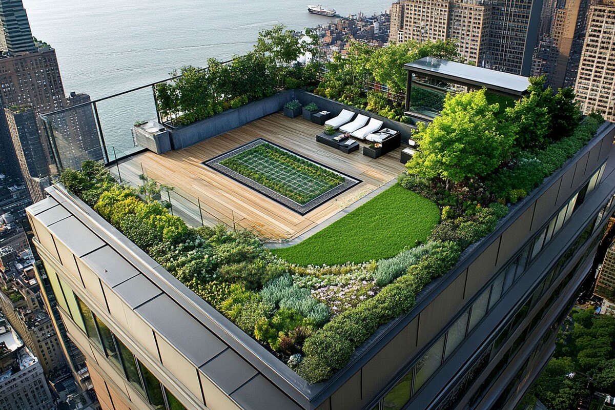 rooftop garden with hanging chair exterior design